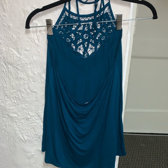 Blue tie-back tank top with a low back - Picture 3 of 3